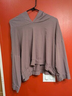 Bryn Walker Cropped Hoodie Mauve Taupe Oversized Lagenlook Pullover Size Small